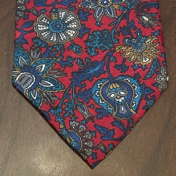 Vintage Christian Dior Monsieur Red Blue 100% Printed Polyester Made In USA - Picture 1 of 9